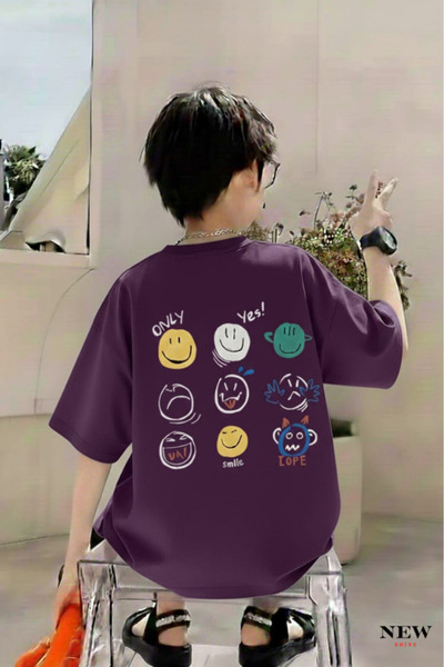 New Shine تي شيرت للأطفال مطبوع عليه رموز تعبيرية للجنسين