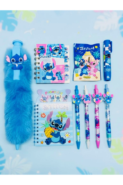 ÖZ OFİS Stitch 30cm Tüylü Tükenmez Kalem - Not & Sticker Defter - Uçlu Kalem ...