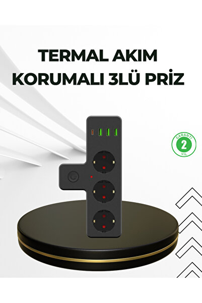 akıllı teknom Masa Üstü Çoklu Priz USB ve Type-C Çıkışlı Güç Dağıtıcı UYGUN