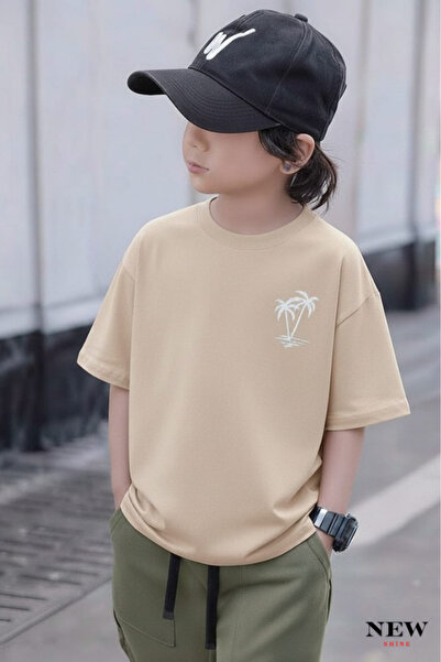 New Shine تي شيرت للأطفال مطبوع عليه شجرة النخيل للجنسين