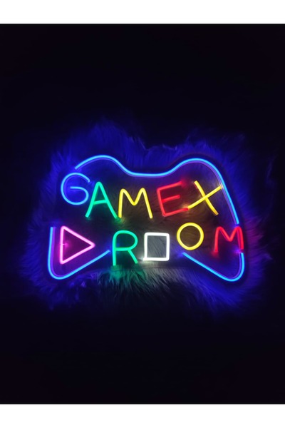 dekoraven Gamer Room Yazılı Neon Tabela Led Işıklı Oyuncu Odası Dekorasyonu D...