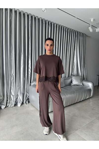 Bak'ap Premium Lace Detailed Modal T-Shirt-Pants 2-Piece Set