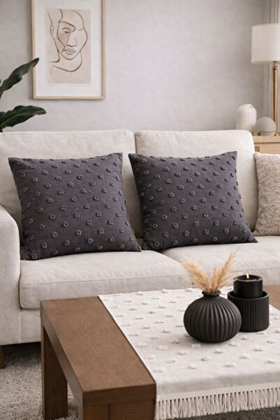 bufidik Κάλυμμα μαξιλαριού ανθρακί με σχέδιο πουά, διπλό 43x43