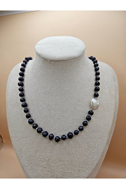 İNCİORA JEWELRY Gerçek Premium Kalite Siyah İnci 7–8 mm, Kalp Barok İnci Deta...