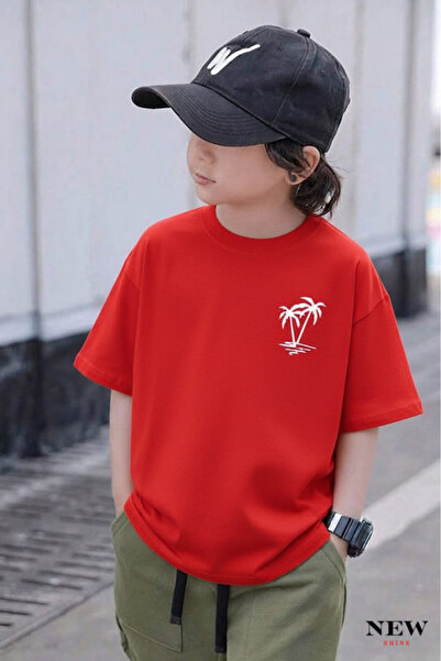 New Shine تي شيرت للأطفال مطبوع عليه شجرة النخيل للجنسين