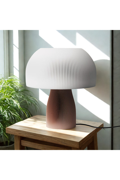 METU SHOP Mantar Masa Lambası Kahverengi Gövde Beyaz Başlık Mantar Abajur Dek...