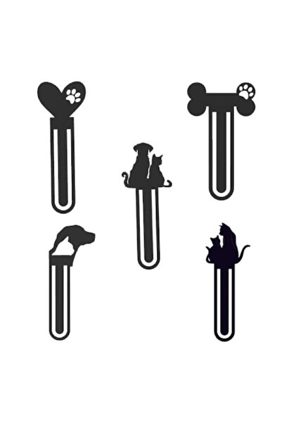 OEM Set de 5 semne de carte cu pisici/câini, cu imprimeu 3D, culoare neagră, ...