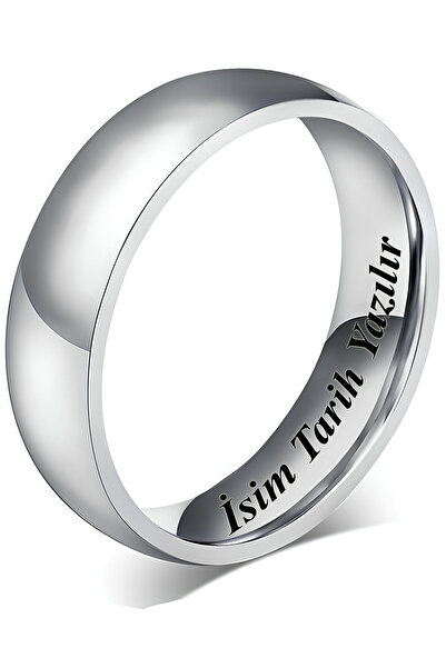 Takı Dükkanı Kişiye Özel İsim Yazılı 6mm Bombeli Parlak Erkek Kadın Çelik Aly...