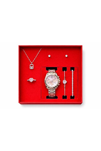SEES AKSESUAR Gümüş Metal Kadın Kol Saati - 5'li Kombin Set Hediyeli