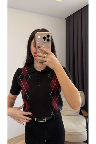 thegiba.co POLO YAKA BAKLAVA DESENLİ TRİKO