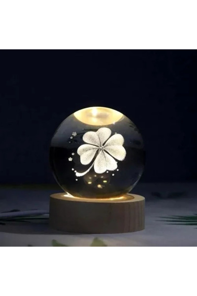 Fırsatkolik Decorative Clover Design Illuminated Glass Globe with Wooden Base...