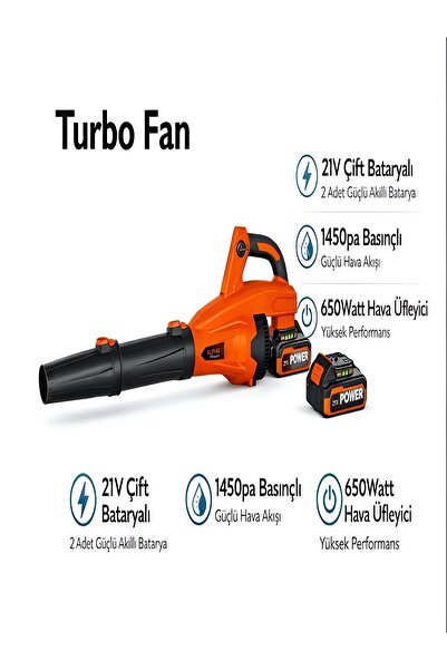 DEANB 21V Çift Bataryalı Hava Üfleyici 650W Turbo Fan 1450Pa Yaprak Araba Kur...