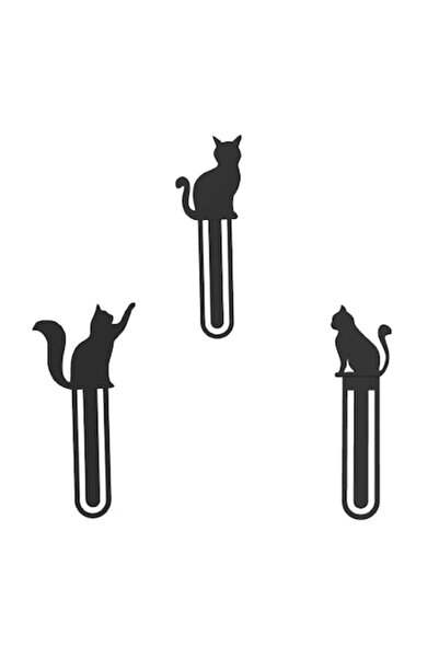 OEM Set de 3 semne de carte cu pisici, cu imprimeu 3D, culoare neagră