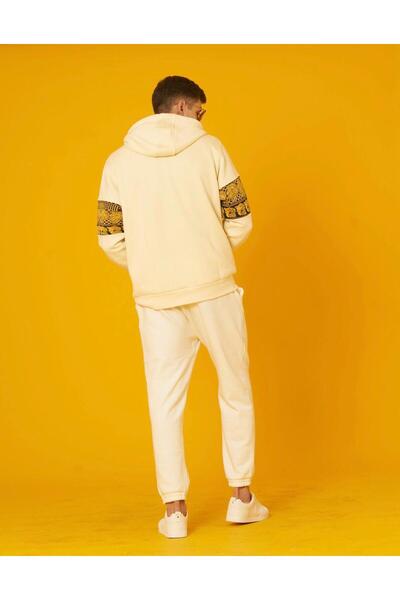 Nani Collection Krem Renk, Jakarlı Ejderha Desenli Oversize Unisex Sweatshirt