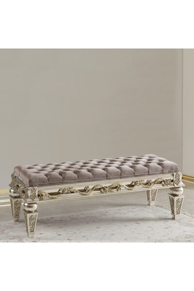 Dekordelisi Antik Avantgarde Lavida Puf Altın Varak Gri EN: 135 cm BOY: 43 cm...