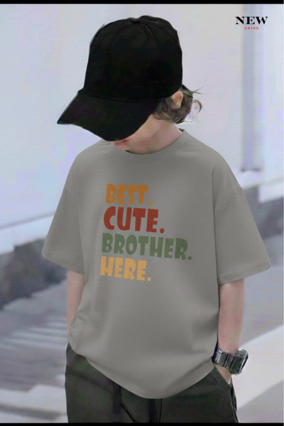 New Shine تي شيرت للأطفال مطبوع عليه BEST CUTE BROTHER HERE للجنسين