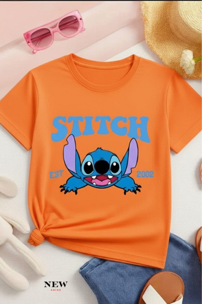 New Shine تي شيرت مطبوع عليه ستيتش للأطفال من الجنسين