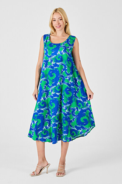 Trend Alaçatı Stili Rochie midi pentru femei, albastru deschis, cu decolteu î...