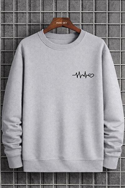 Pink Sky Unisex Oversize Βαμβακερό Φούτερ με Στάμπα 1 ΚΑΡΔΙΑ