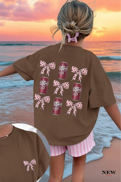 New Shine تي شيرت أطفال للجنسين مطبوع عليه فيونكة وردية