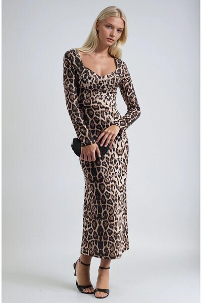 Lijuri Φόρεμα με λαιμόκοψη καρδιά και σχέδιο λεοπάρ στην πλάτη άνοιγμα 2970