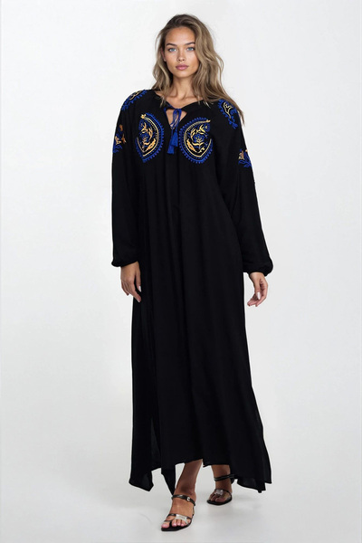 Trend Alaçatı Stili Rochie de damă neagră cu șireturi brodate de mărime mare ...