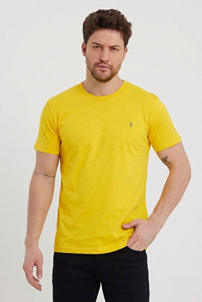 COMBİNE MİCHAİL Ανδρικό μπλουζάκι με λαιμόκοψη Crew Neck Slim Basic σε κίτριν...