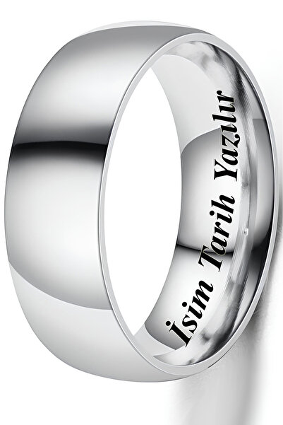 Personalized Name Printed 8mm Thick Curved Shiny Men Women Steel Wedding Ring cl19KO