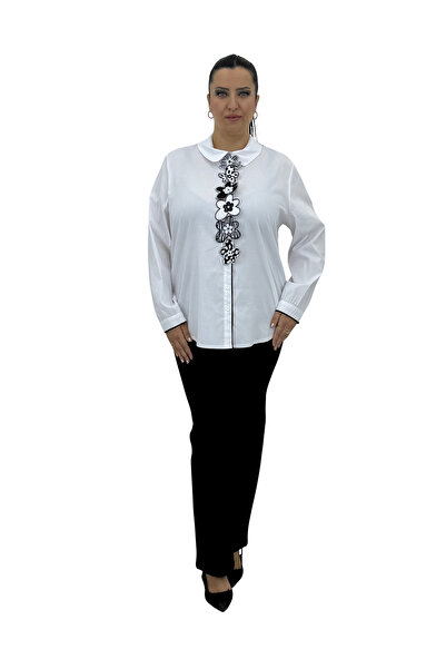 AY-SEL Plus Size Women's Cotton Shirt with Floral Accessories