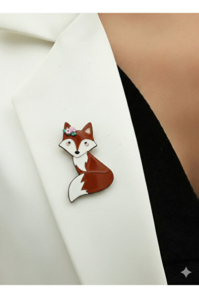 AGAPI Sevimli Tilki Figürlü Kadın Broş – Ceket, Çanta ve Fular Aksesuarı
