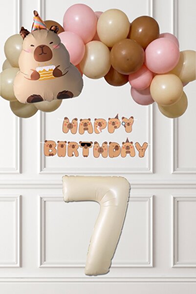 PEKSHOP Kapibara Tema Doğum Günü Balon Zinciri Süsleme Seti Banner ve Yaş Bal...