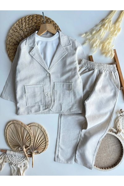 kidstalya Cream Linen Children's Suit