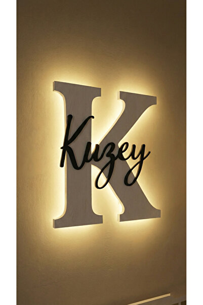 Dekorobi Kişiye Özel Işıklı Bebek Ahşap Harf İsimlik - 30 cm LED'li Duvar & K...