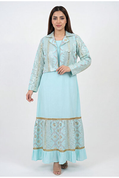 Rokon Dana Elegant linen jalabiya with a sequined jacket