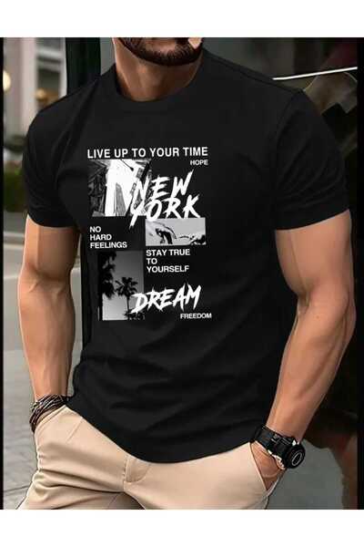 ORVIO Group Men's New York Printed Crew Neck Short Sleeve T-Shirt