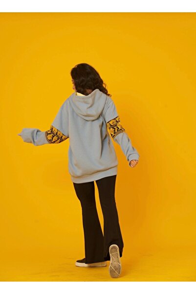 Nani Collection Nani | Mavi Renk, Jakarlı Ejderha Desenli Oversize Unisex Sweatshirt
