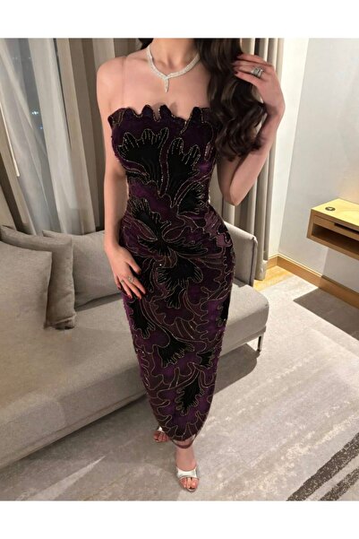 Mira فستان سهره بارز جدا ورائع الخامه ترتر ومن الداخل تفته بارزه اللون بنفسجي...