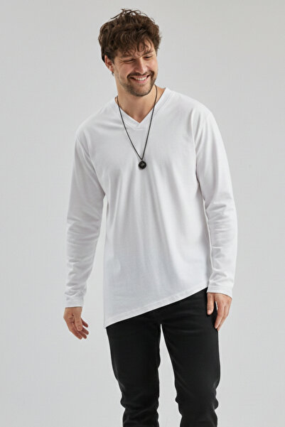 rammers V-Neck Asymmetrical Side Cut Long Sleeve T-Shirt