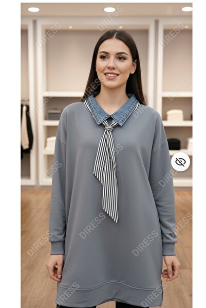 PEKA 🔹 Kadın Yakalı Fular Detaylı Salaş Kesim Günlük Tunik