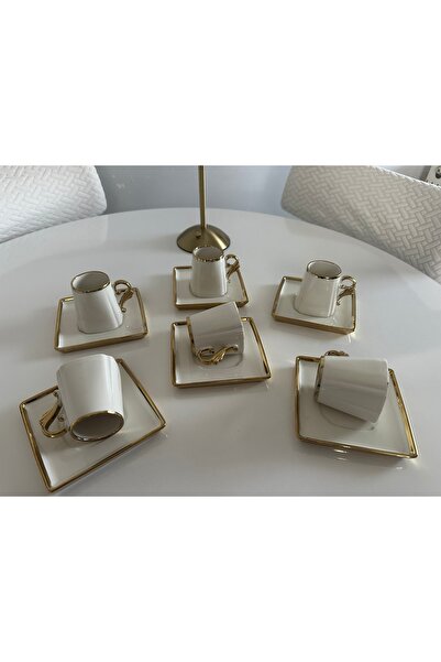 AHLE HOME 6 Kişilik BEYAZ (12 Parça) Porselen Kahve Fincan Takımı