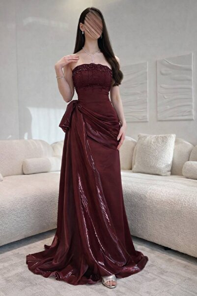 RWETA Burgundy evening dress with a gazar shawl