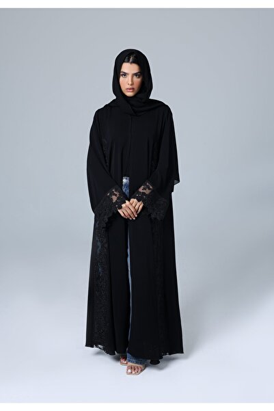 IKKXA عباية بأكمام وجوانب من الدانتيل الكريستالي