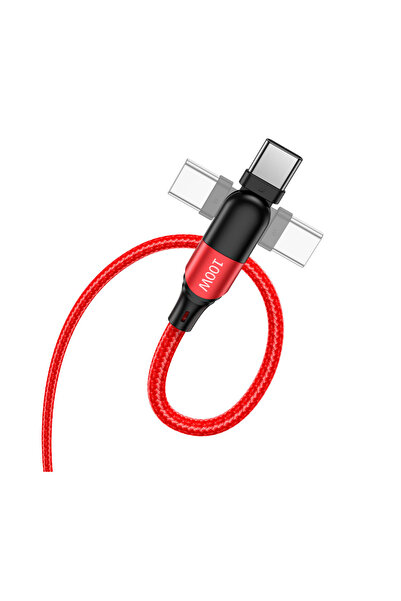 Hoco Cablu de date USB-C la USB-C U100 Orbit, 100W, 5A, 1.5m, Rosu, Blister