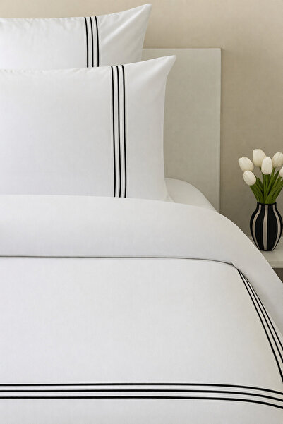 Gentelle طقم غطاء لحاف فندقي مزدوج من ثلاث قطع، مطرز باللون الأسود من سير، مق...