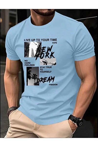 ORVIO Group Men's New York Printed Crew Neck Short Sleeve T-Shirt