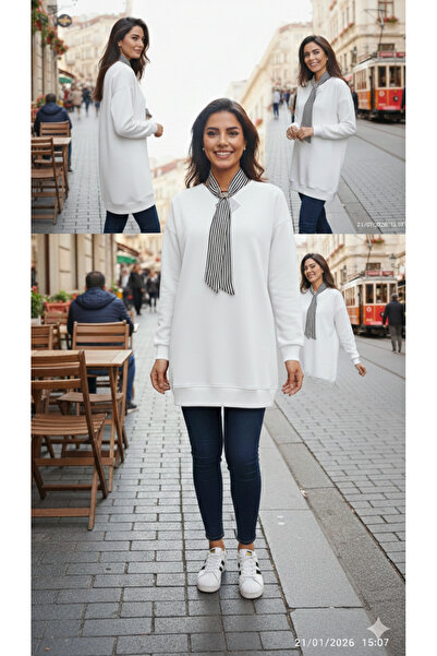 PEKA 🔹 Kadın Yakalı Fular Aksesuarlı Salaş Kesim Tunik Modeli