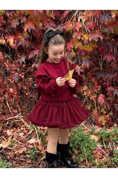 kidsense طقم بناتي مع تنورة توتو وتفاصيل أكمام بومبوم