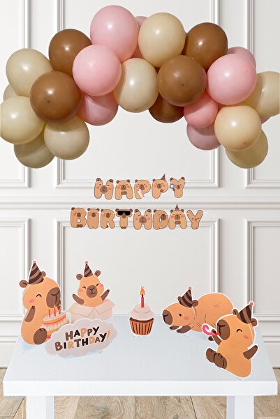 PEKSHOP Kapibara Doğum Günü Süsleme Seti Balon Zinciri Banner ve Masa Üstü Pa...