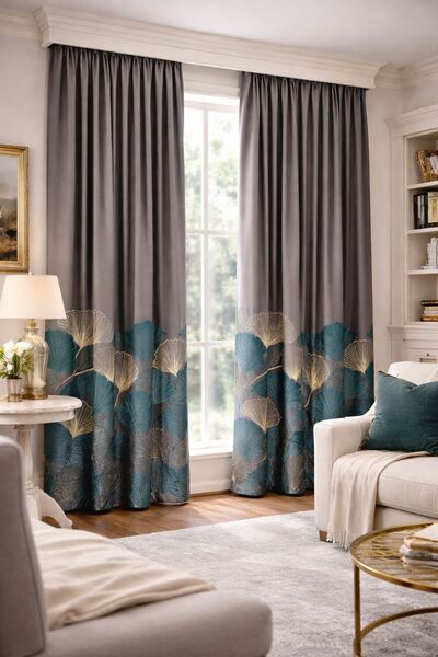 proevteks Yaprak Modern Desenli %200 (3 Kat) Sık Pile Fon Perde| Şık ve Lüks ...