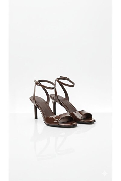 guijarro Women's Thin Brown Patent Leather Heeled Sandals - Ankle Strap Styli...